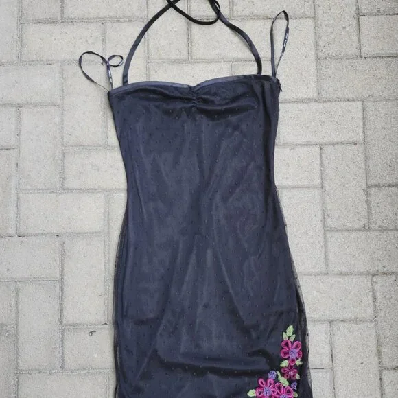 Betsey Johnson halter semi sheer lace tube dress textile art M textile art - Picture 1 of 3